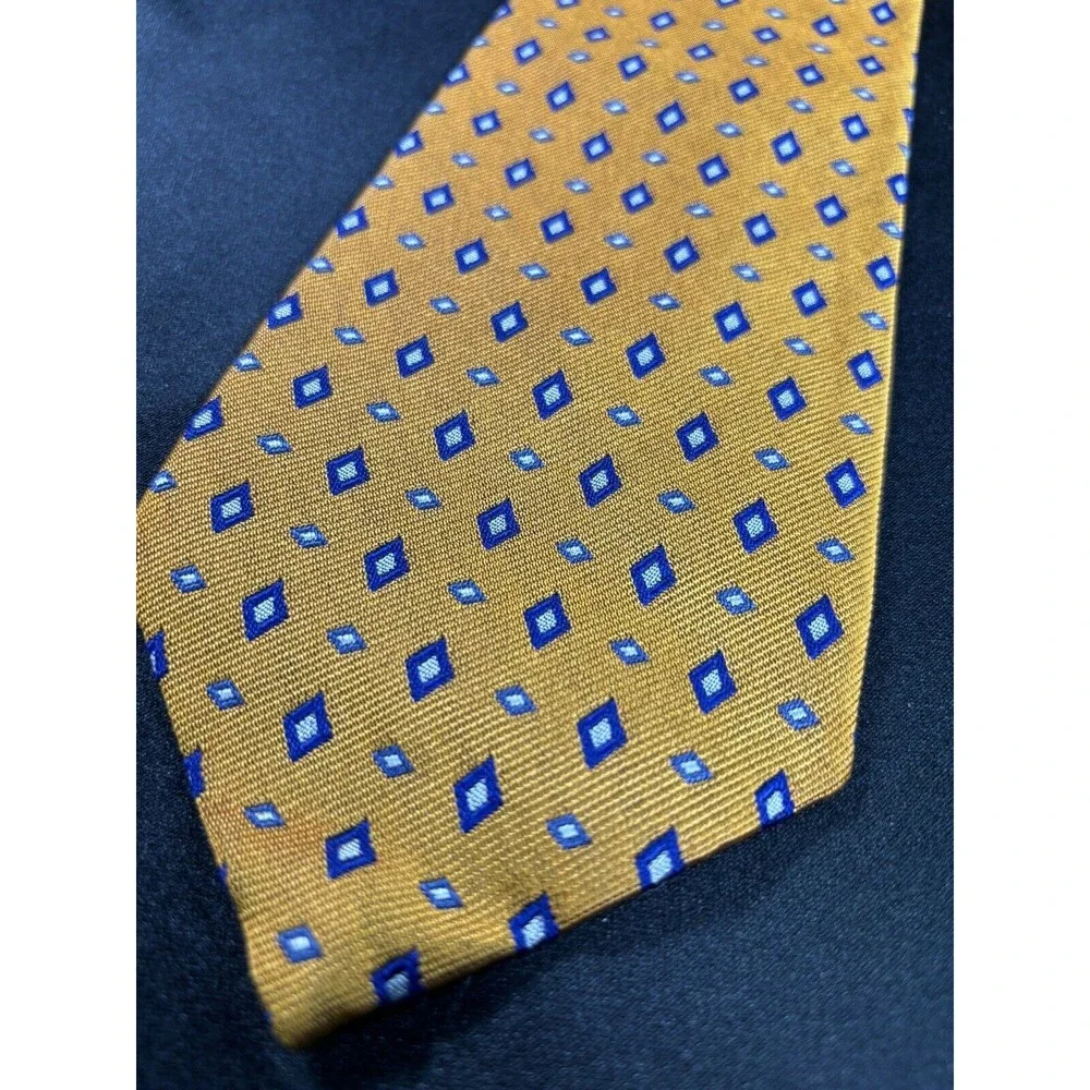 Polo Ralph Lauren Tie‎ Orange W/ Blue Diamond Geometric Pattern L:55